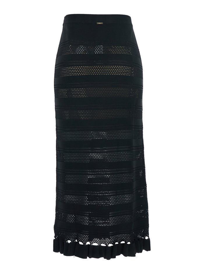 Black Skirt with Ruffles and Perforated Design in Wool Blend for Women Viscose Polyamide