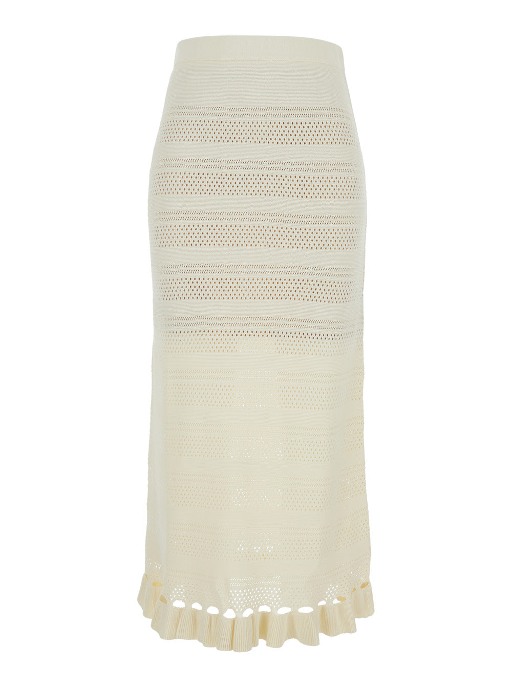 White Skirt with Ruffles and Perforated Design in Wool Blend for Women Viscose Polyamide