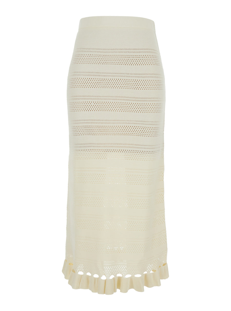 Skirt Perforated Wool-Blend White Viscose