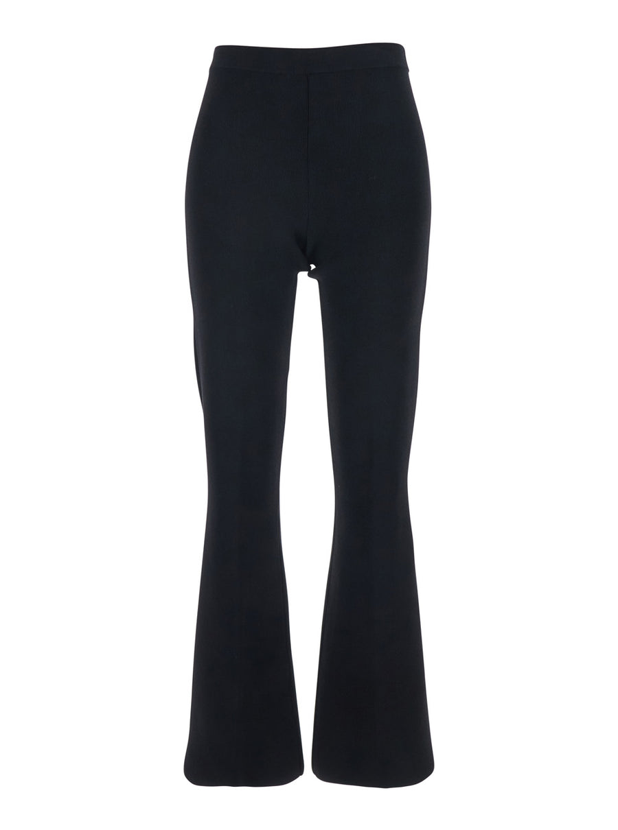 Pants Ribbed Design Black Viscose Trousers