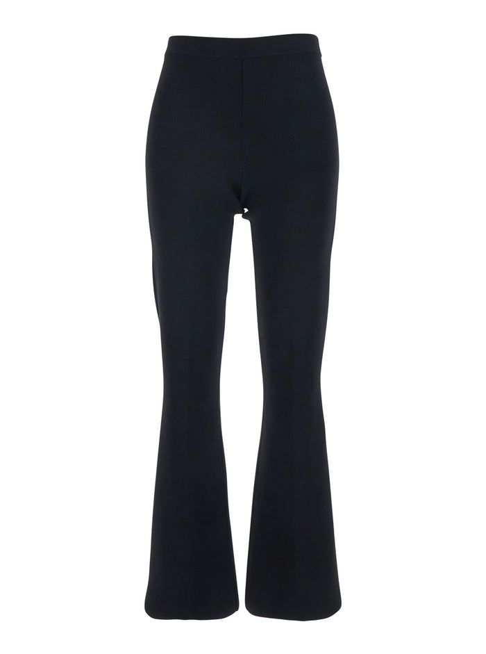 Black Ribbed Design Pants for Women Viscose Polyamide Elastane Trousers