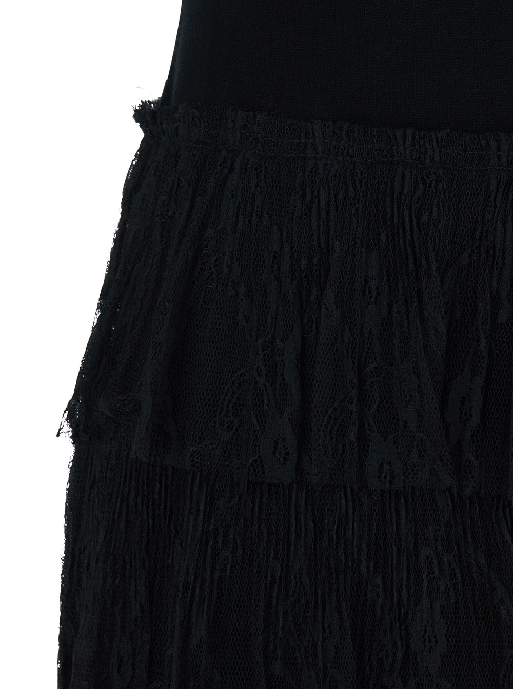 Long Black Dress with High Neck and Semi-Transparent Skirt in Wool Blend for Women Viscose Polyamide