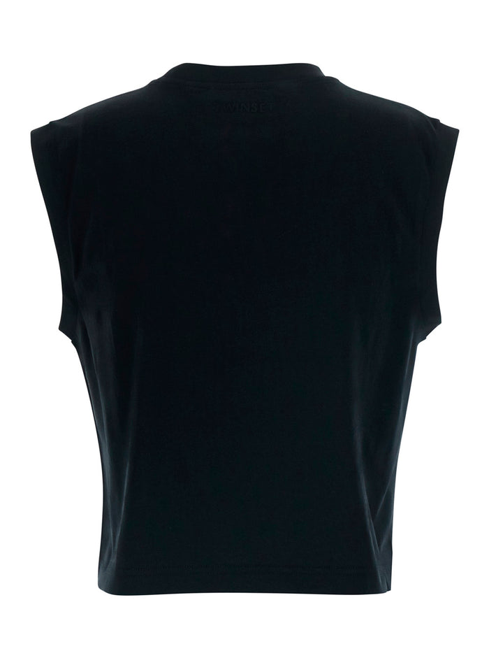 T-Shirt Embroidery Black With Round Neck And Embroidered Cotton Details For Women Tshirts Polo Shirts