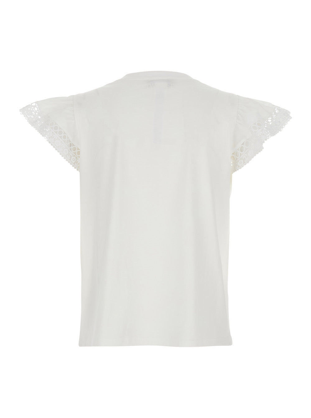 T-Shirt Ruffle White With Details And Round Neck Cotton For Women Tshirts Polo Shirts