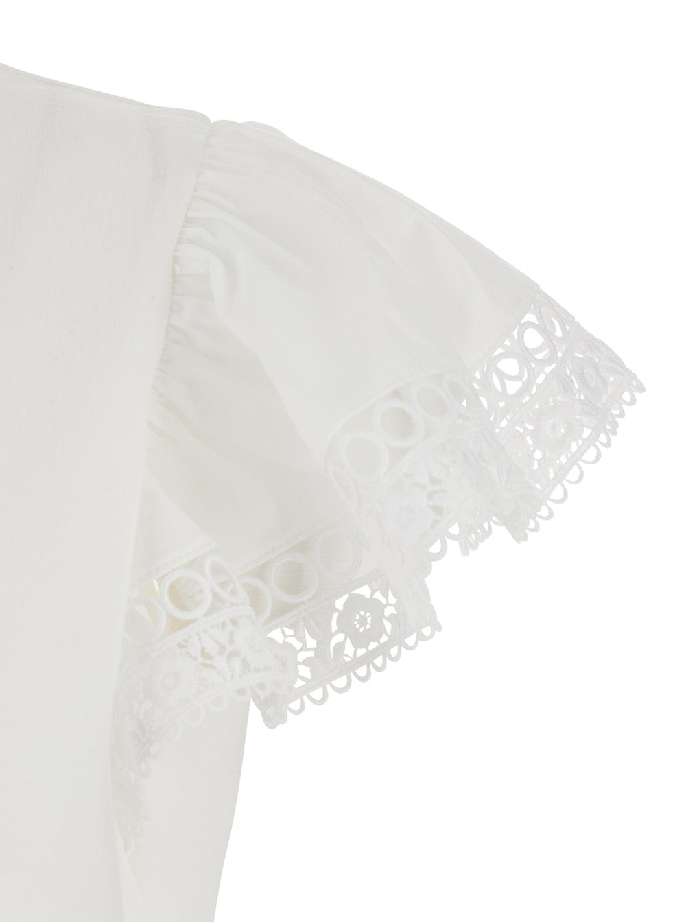 T-Shirt Ruffle White With Details And Round Neck Cotton For Women Tshirts Polo Shirts
