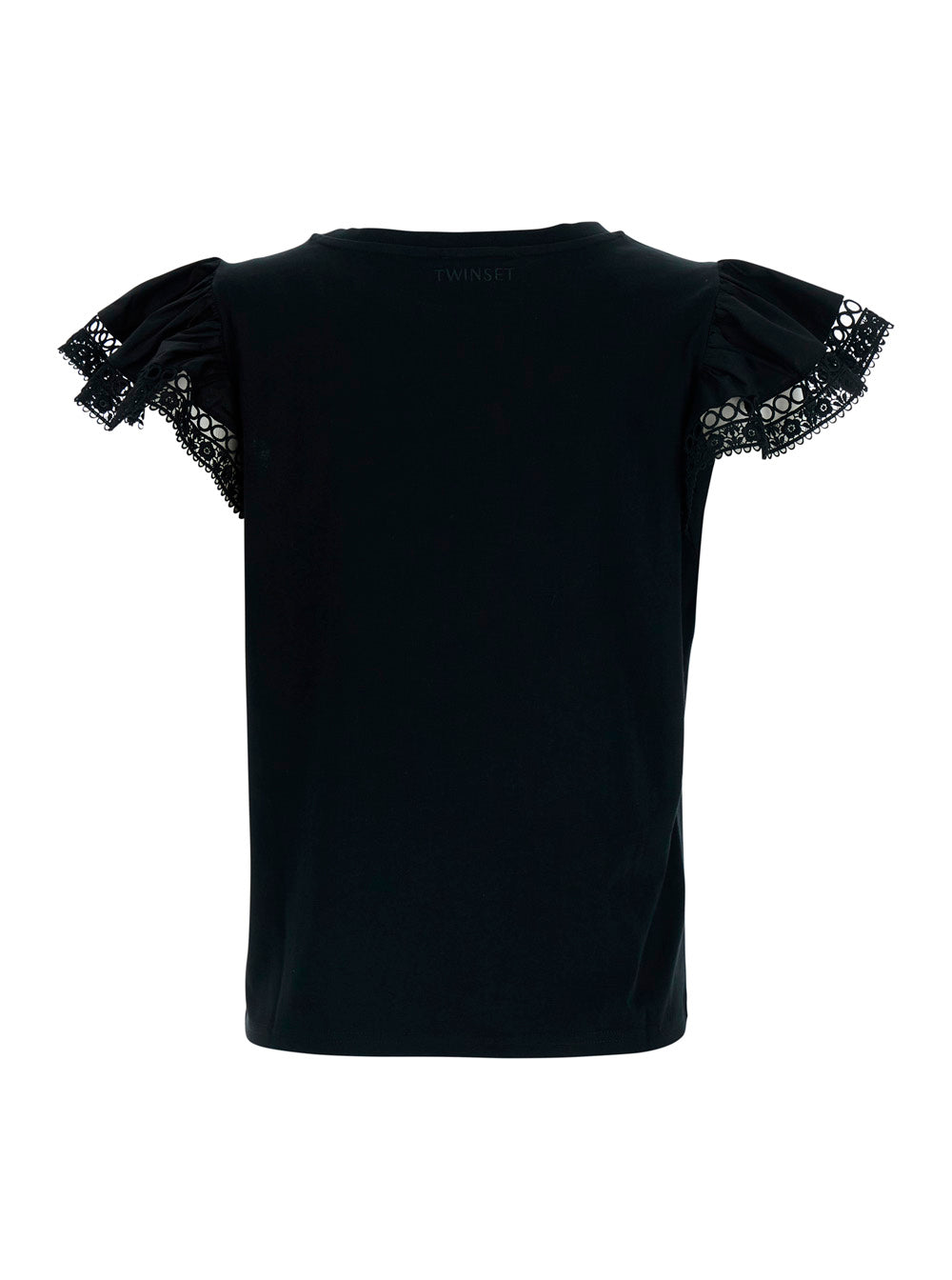 Black Ruffle T-Shirt With Short Sleeves And Details Cotton For Women Tshirts Polo Shirts