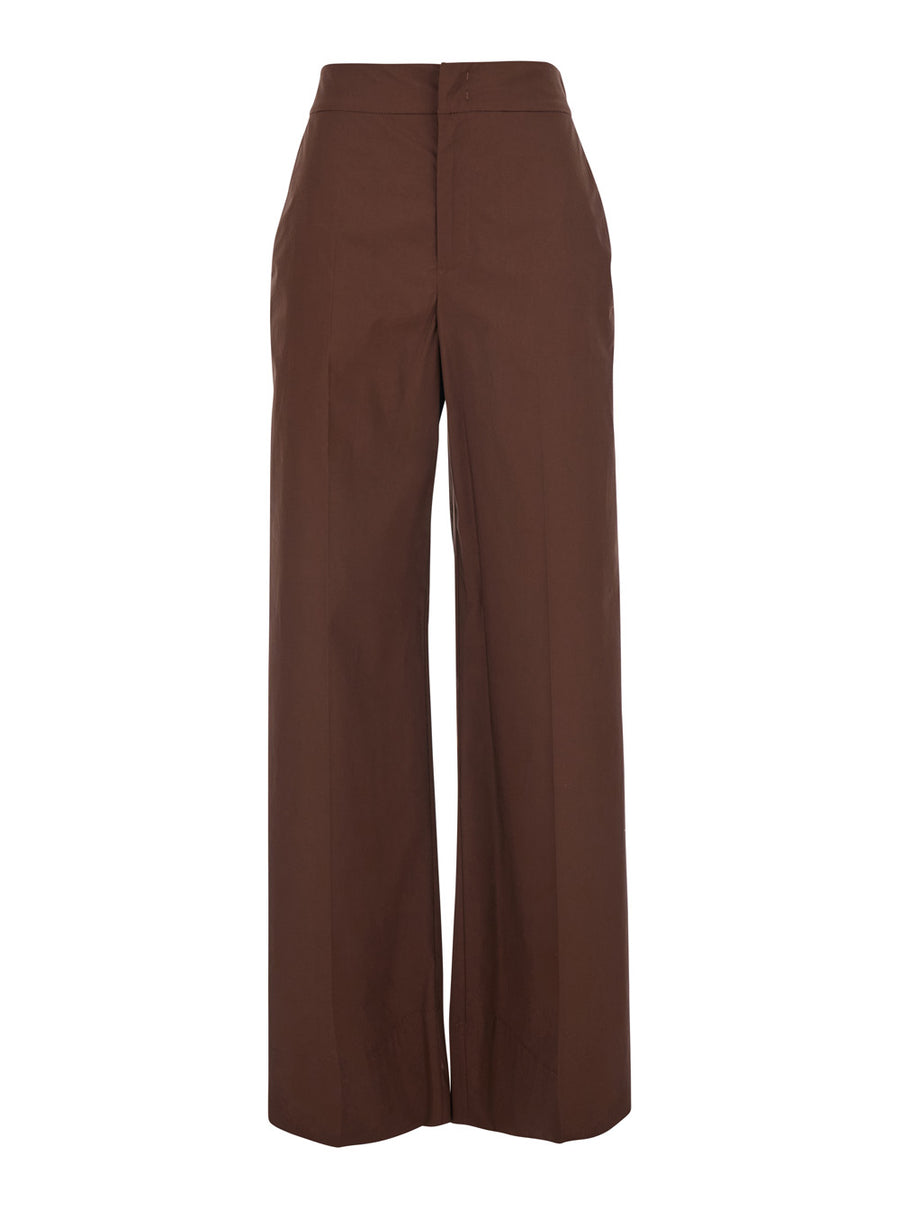Trousers Wide-Leg Brown Cotton