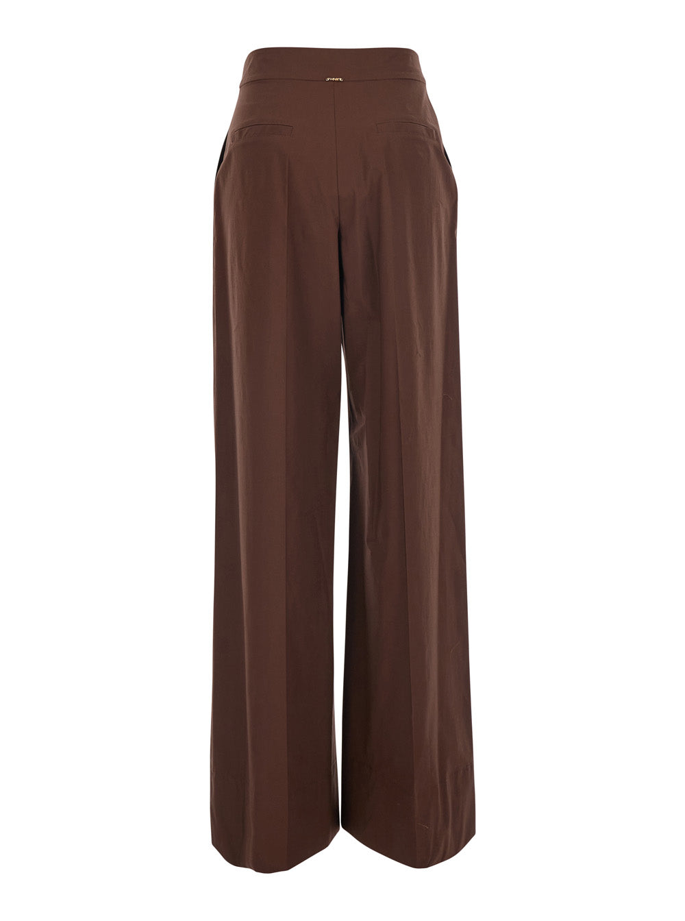 Brown High-Waisted Wide Leg Trousers With Side Pockets For Women Cotton Elastane