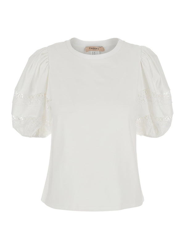 T-Shirt With Embroidered Sleeves — White Cotton T-shirts & Jerseys