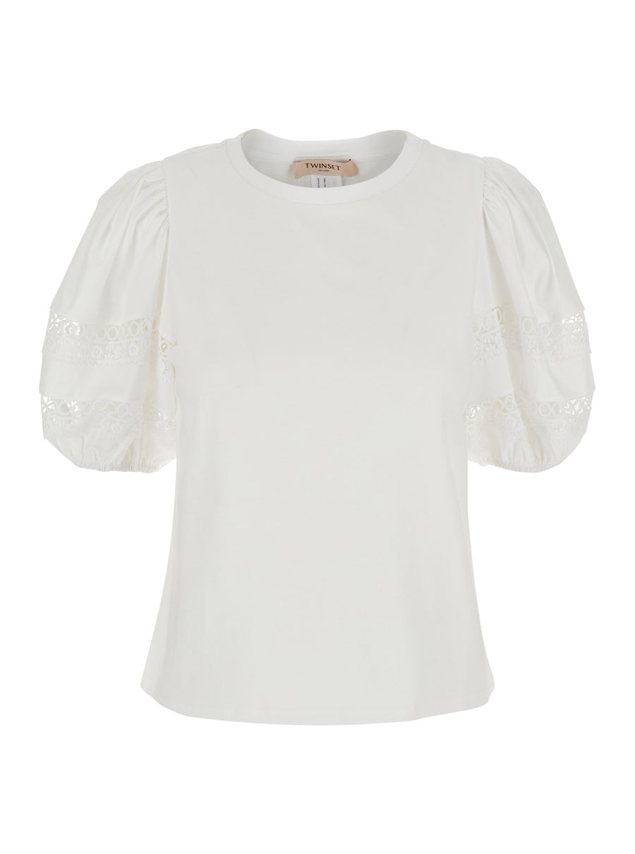 T-Shirt With Embroidered Sleeves — White Cotton T-shirts & Jerseys