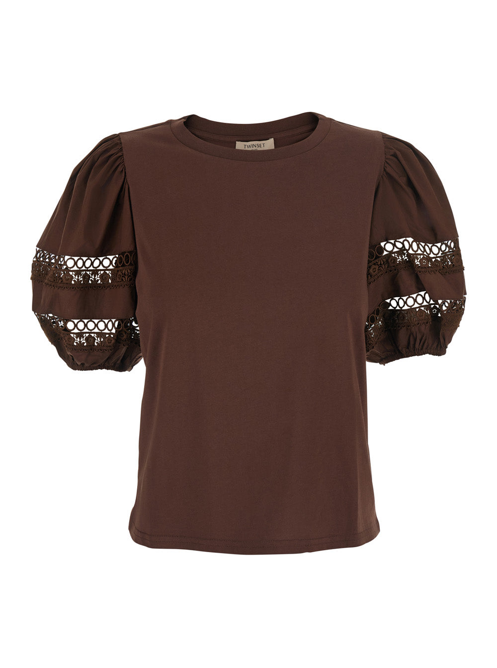T-Shirt Embroidery With Embroidered Details Brown For Women Cotton Tshirts And Polo Shirts