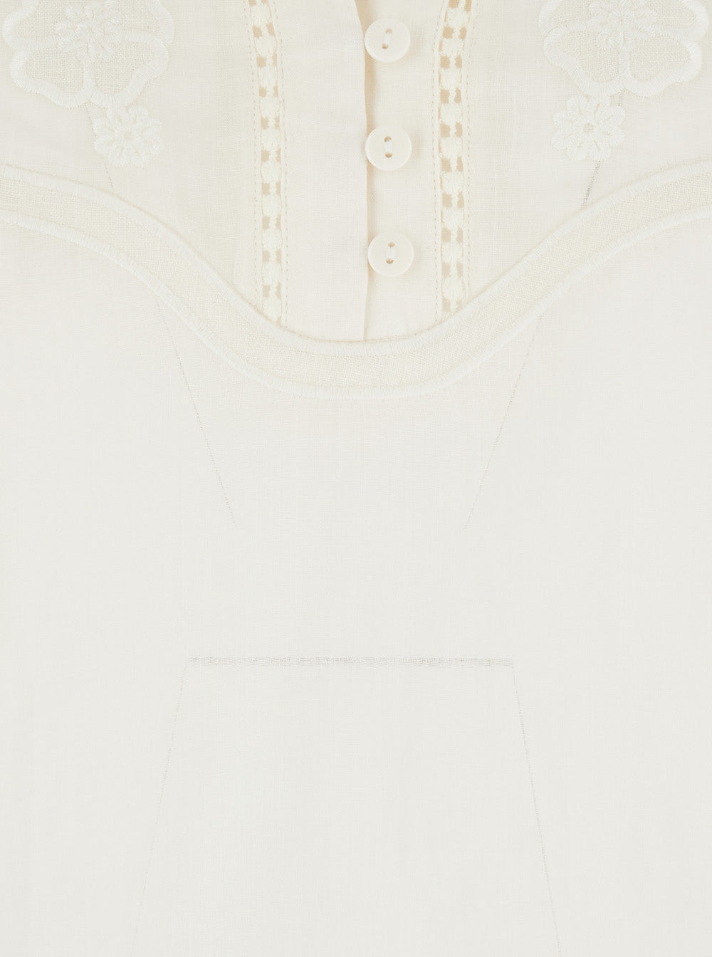 White V-neck Blouse with Fabric Embroidery for Women Ramie Shirts And Blouses