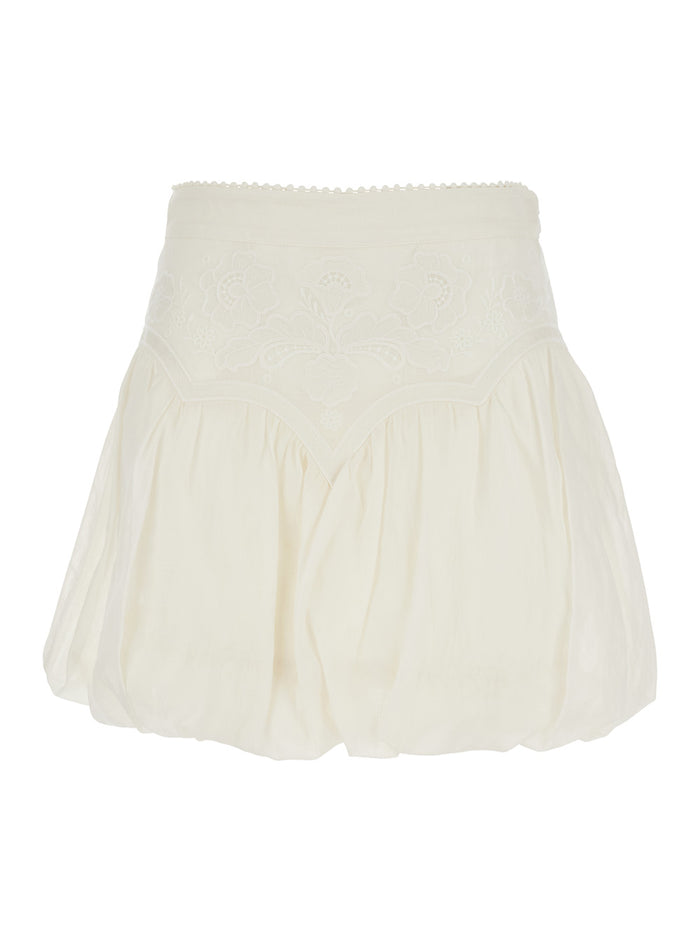 Dress EMBROIDERY with White Ramie for Women Skirt