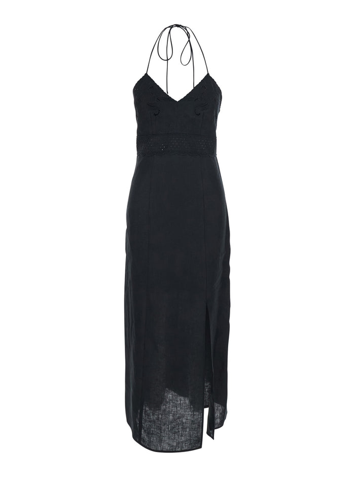 Embroidery Black Linen Dress