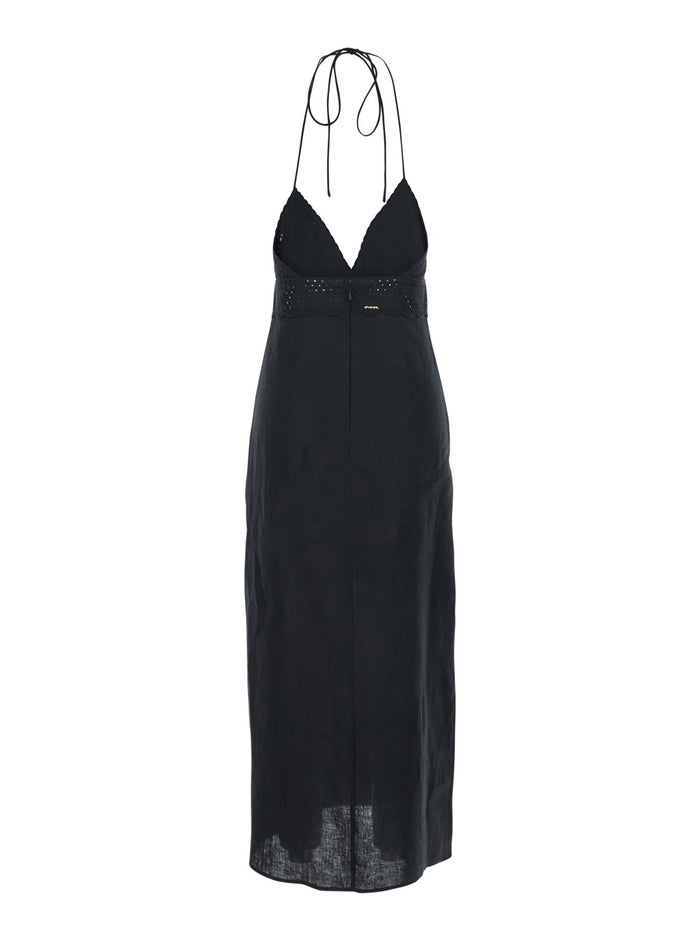 Embroidery Black Linen Dress