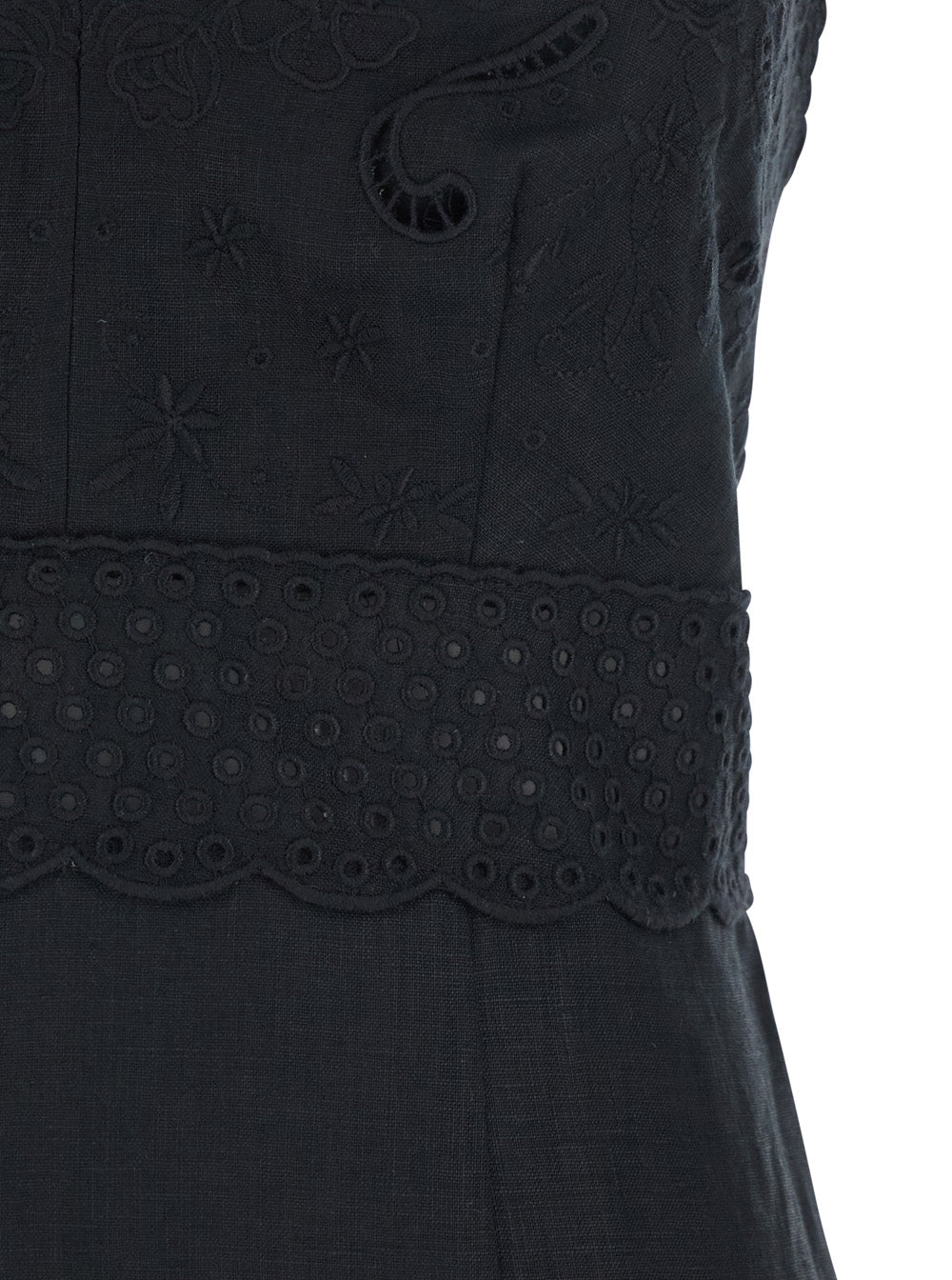 Embroidery Black Linen Dress