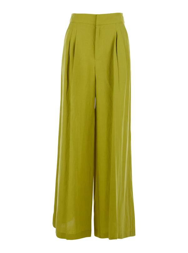 Wide-Leg Trousers Green Lyocell