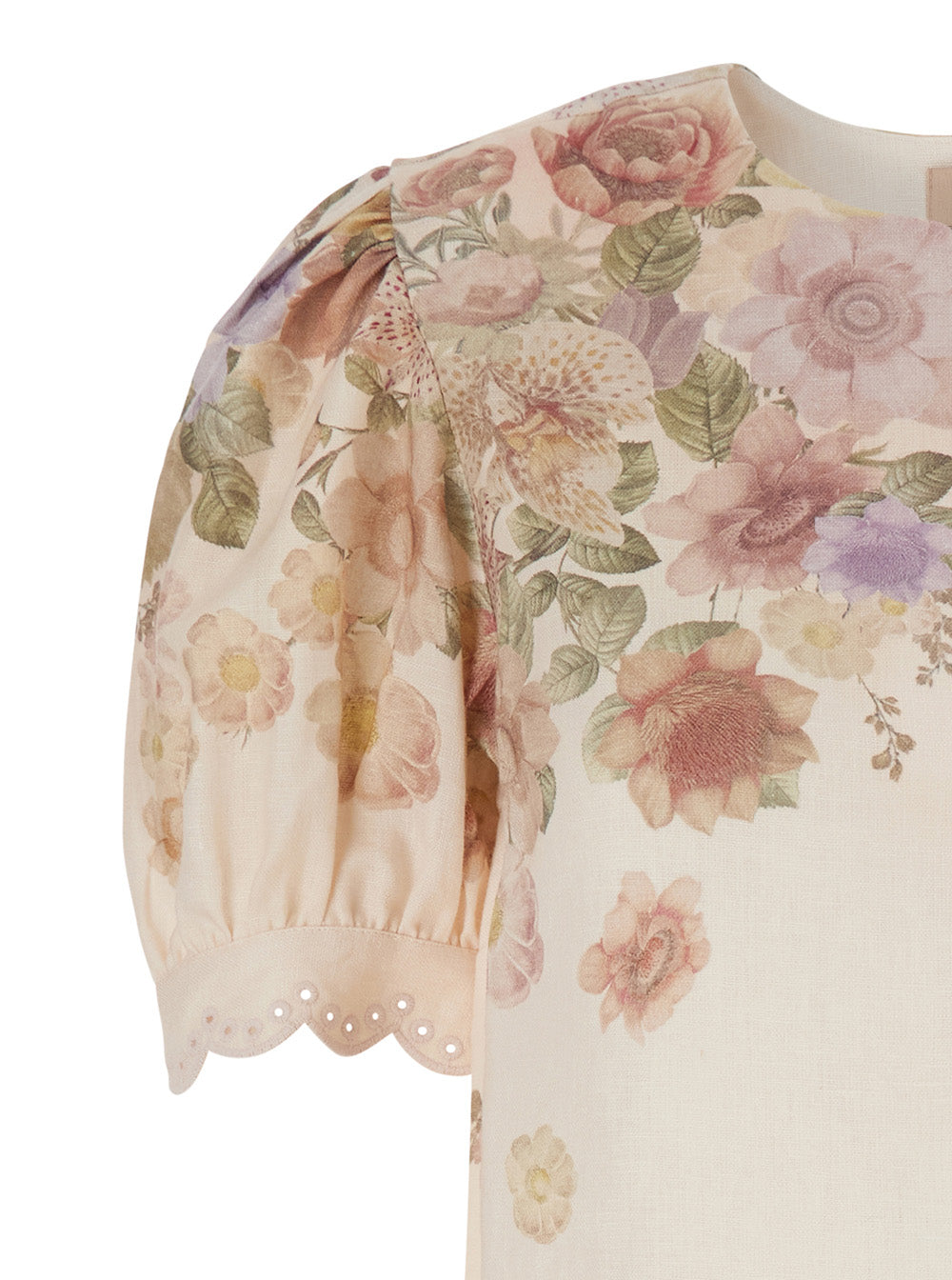 Shirt FLOWER PRINT Beige with Floral in Linen Women And Blouses