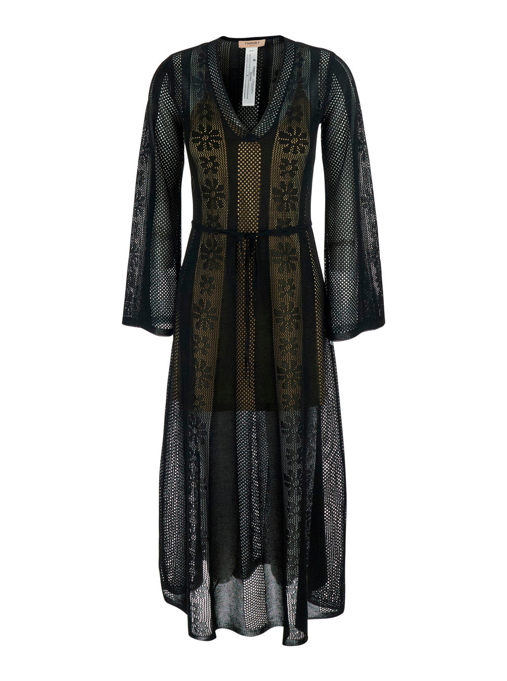Long Dress - Black With V-Neck And Sleeves Viscose Women Polyester