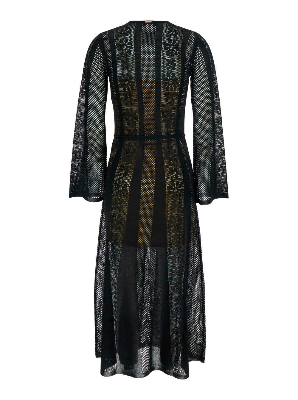 Long Dress - Black With V-Neck And Sleeves Viscose Women Polyester