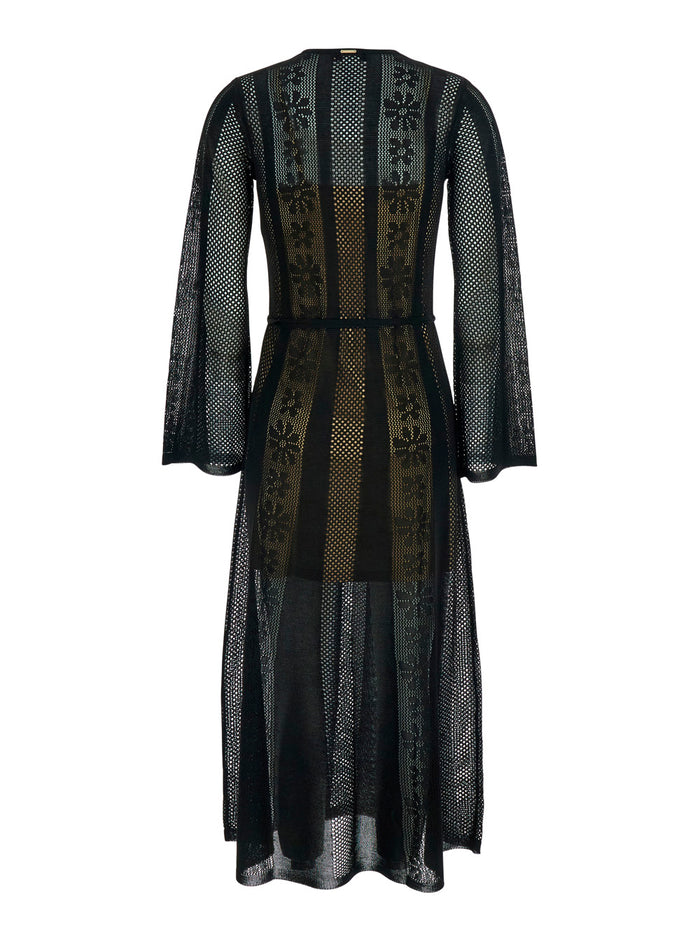 Long Dress - Black With V-Neck And Sleeves Viscose Women Polyester