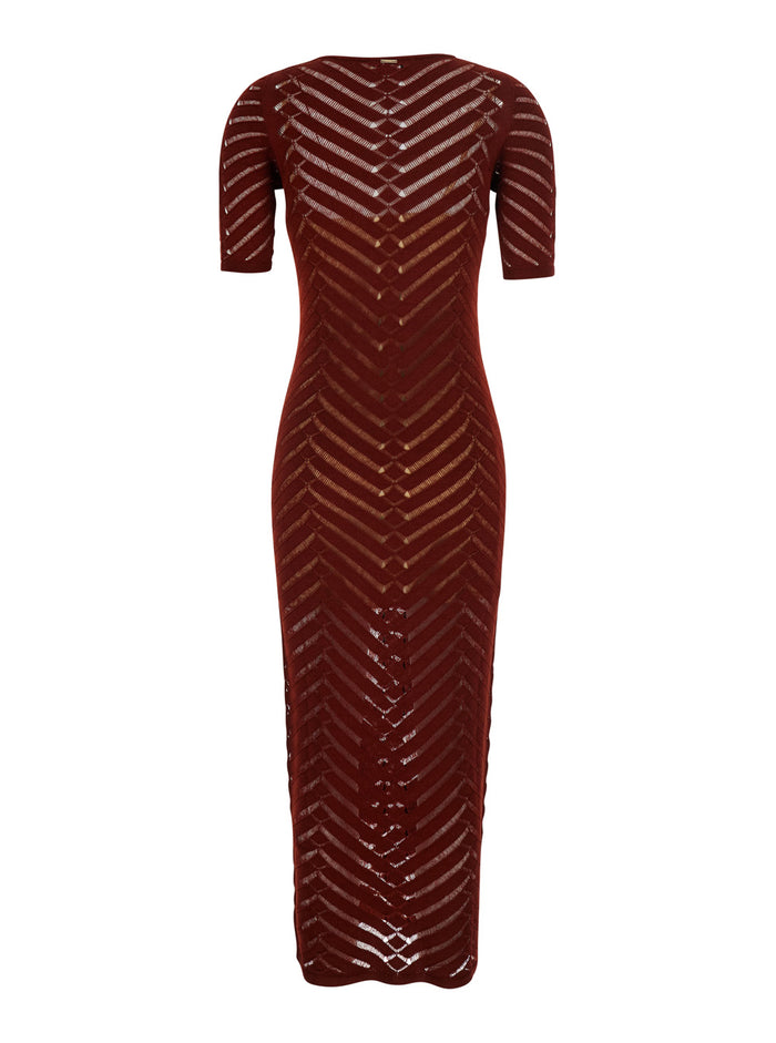 Long Dress With Sleeves And V-Neck Brown For Women