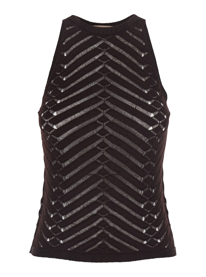 Top KNITTED Brown with Elegant Design in Viscose Women Elastane Tops