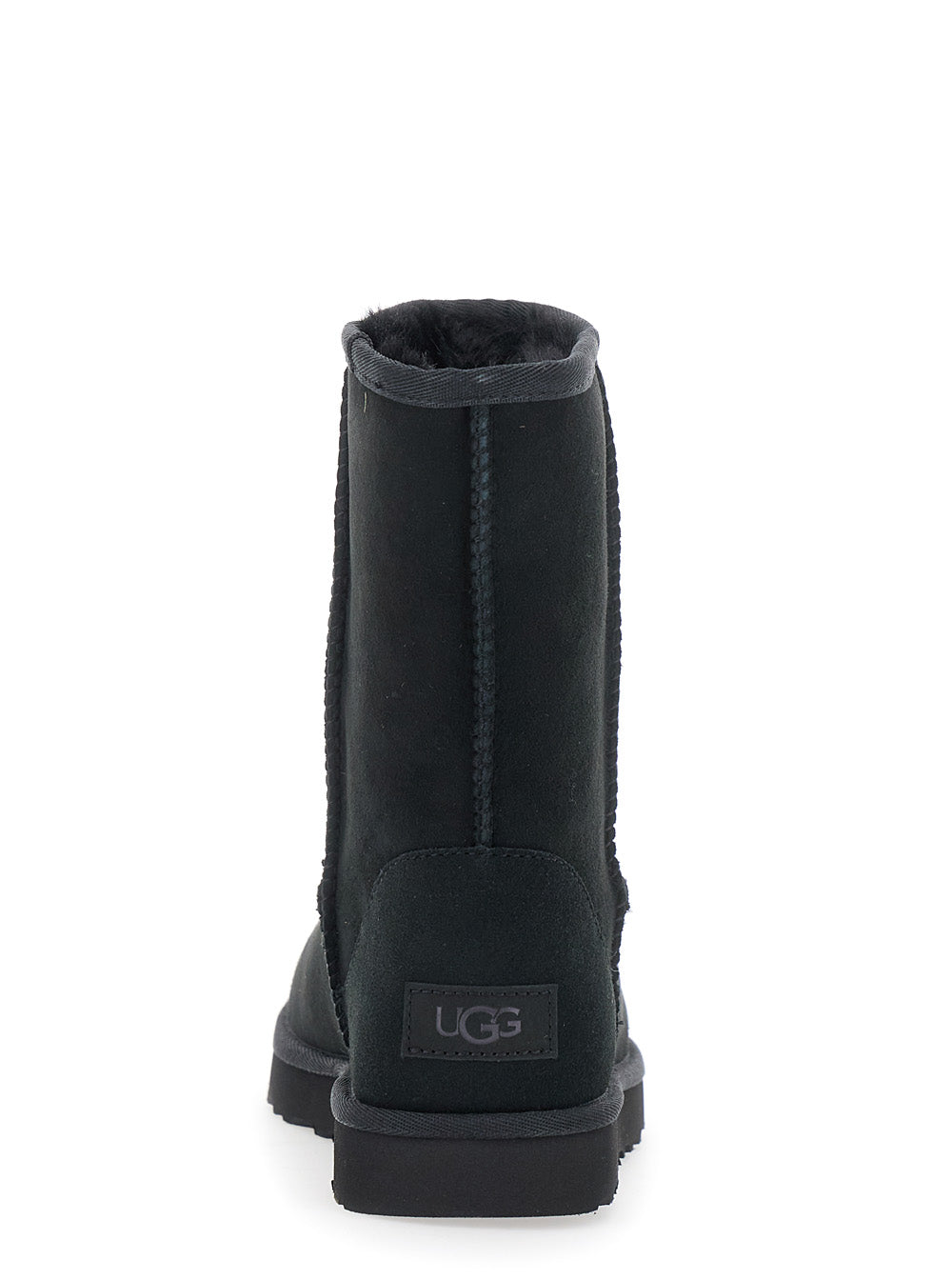 Womens Classic Short Boots with Logo Patch on the Back and Fur Lining in Black Suede Leather Twinface