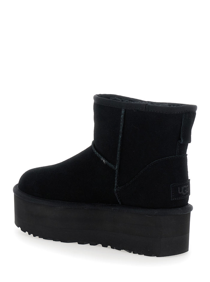 Womens Black Classic Mini Platform Ankle Boots with Oversized in Suede Leather