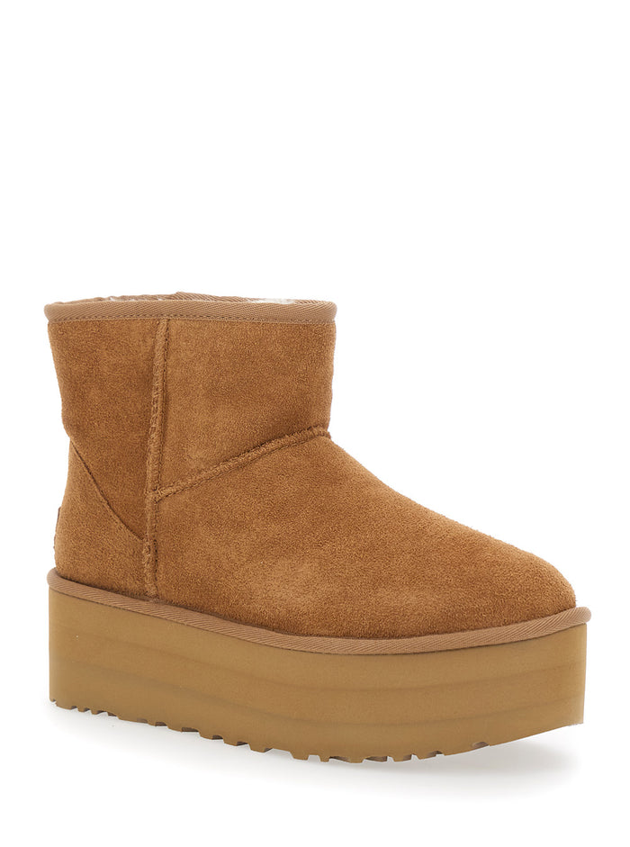 Classic Mini Platform Ankle Boots with Oversized in Brown Suede for Women Leather