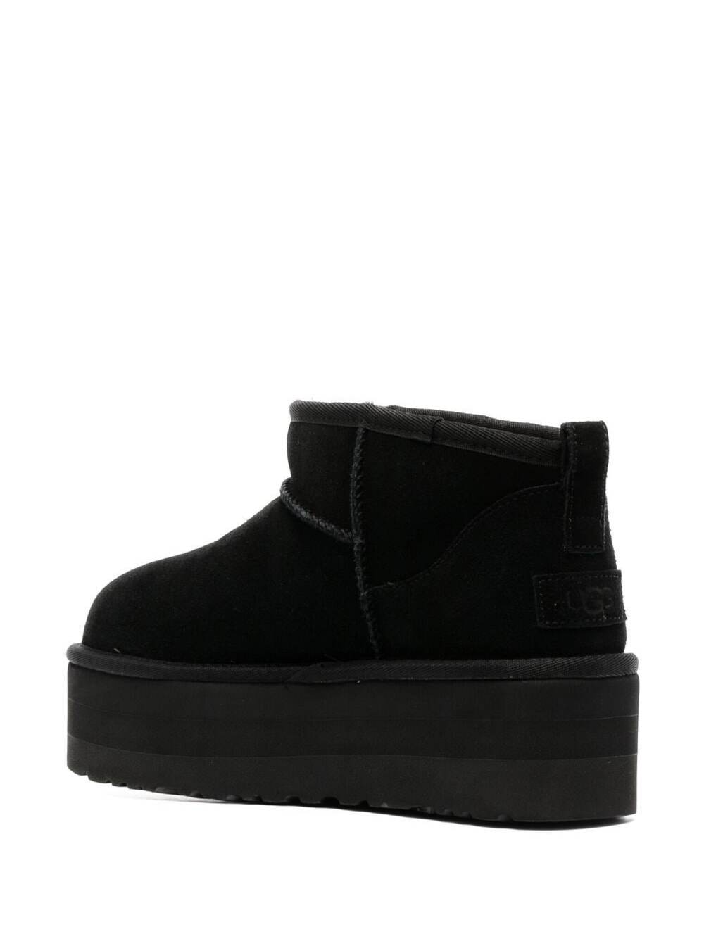 W CLASSIC ULTRA MINI PLATFORM Black Round Toe Ankle Boot with Rubber for Women Leather