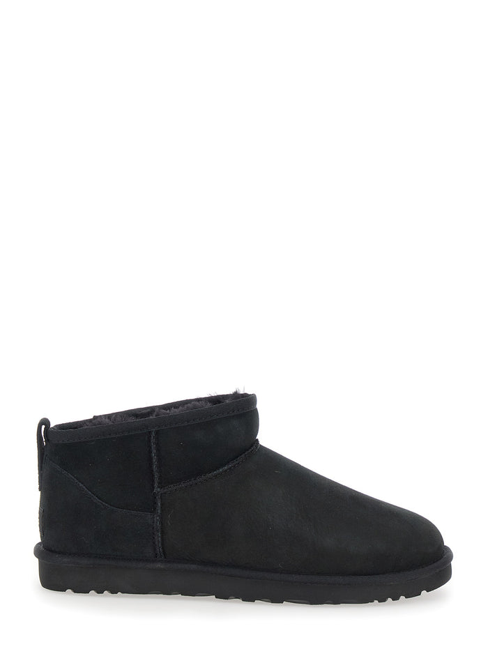 Womens Ultra Mini Black Suede Ankle Boots Leather