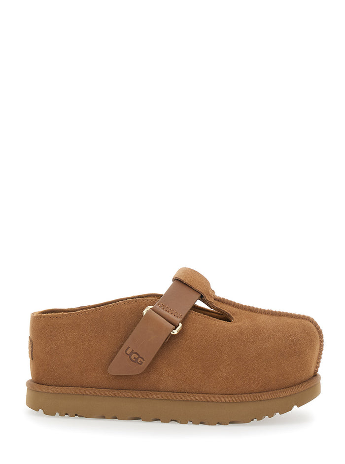 Mule Goldenstar with Logo Patch on the Back in Brown Suede for Women Leather Flat Shoes