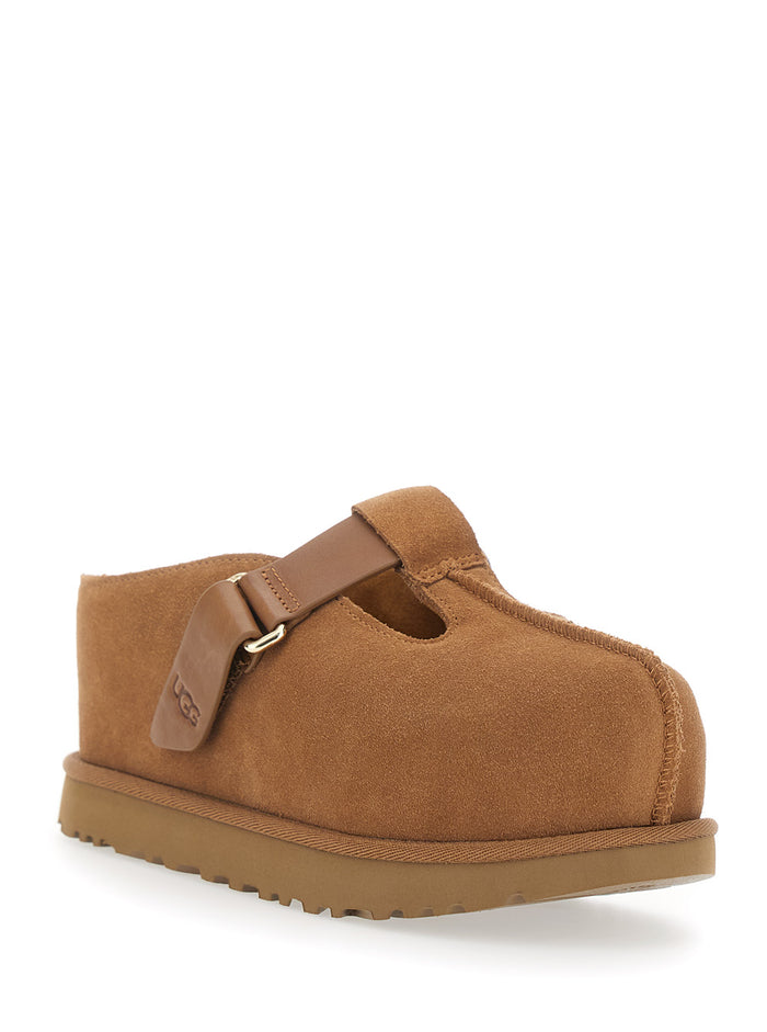 Mule Goldenstar with Logo Patch on the Back in Brown Suede for Women Leather Flat Shoes