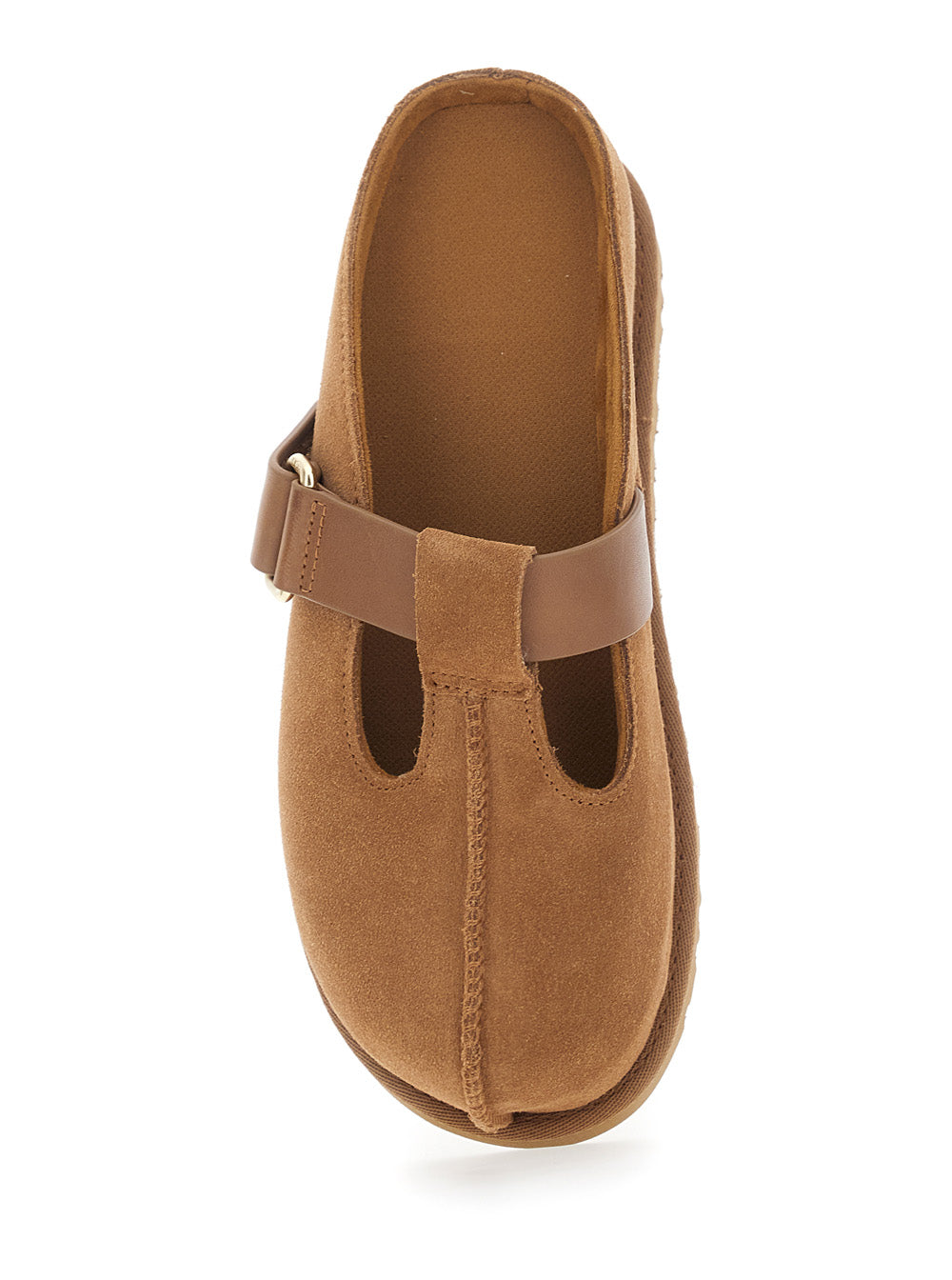 Mule Goldenstar with Logo Patch on the Back in Brown Suede for Women Leather Flat Shoes
