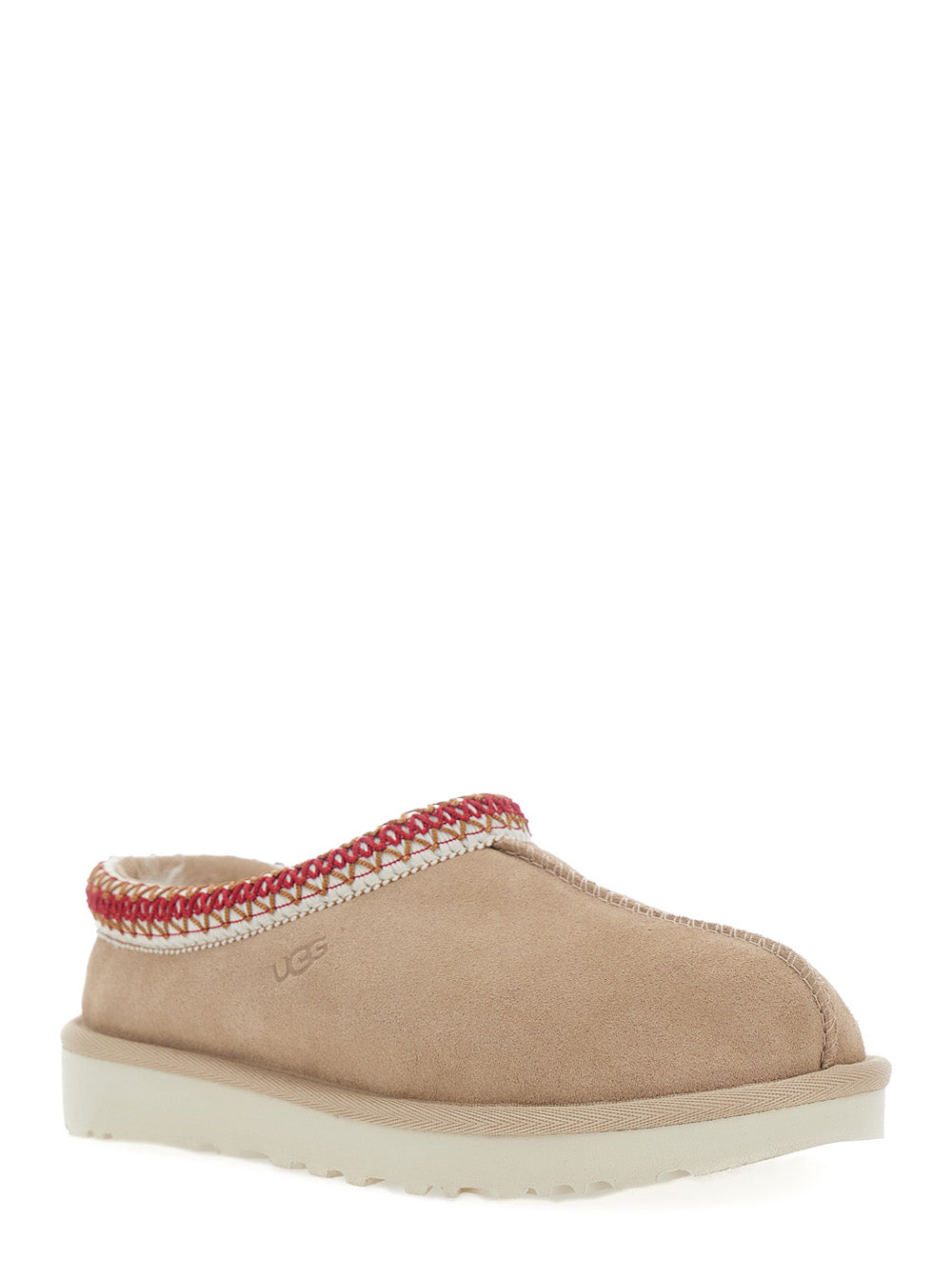 Mule Tasman II with Rounded Toe and Leather Embroidery Detail Beige Women Textile Flat Shoes