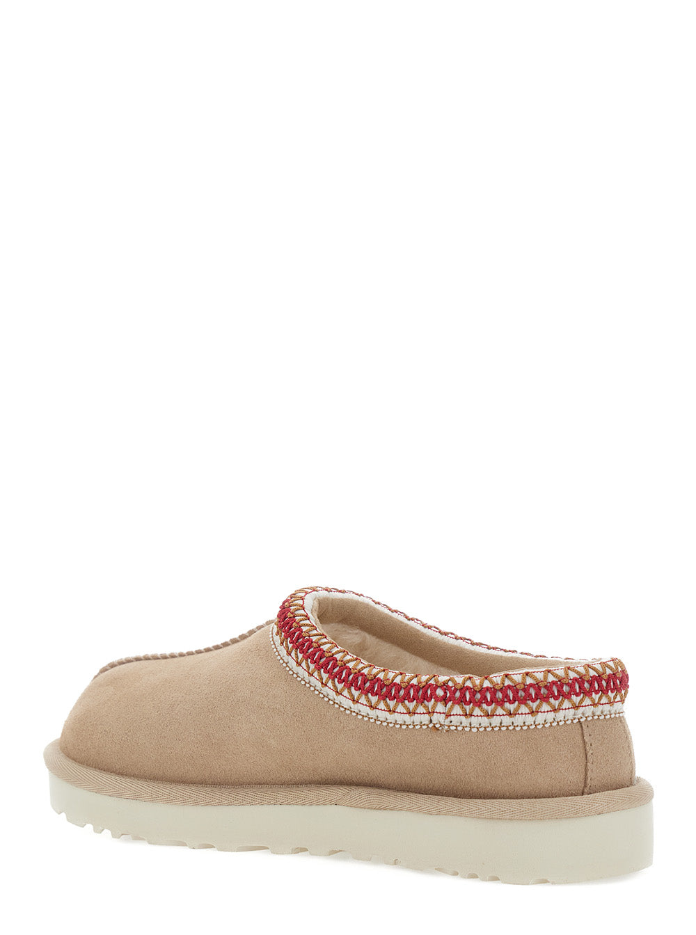 Mule Tasman II with Rounded Toe and Leather Embroidery Detail Beige Women Textile Flat Shoes