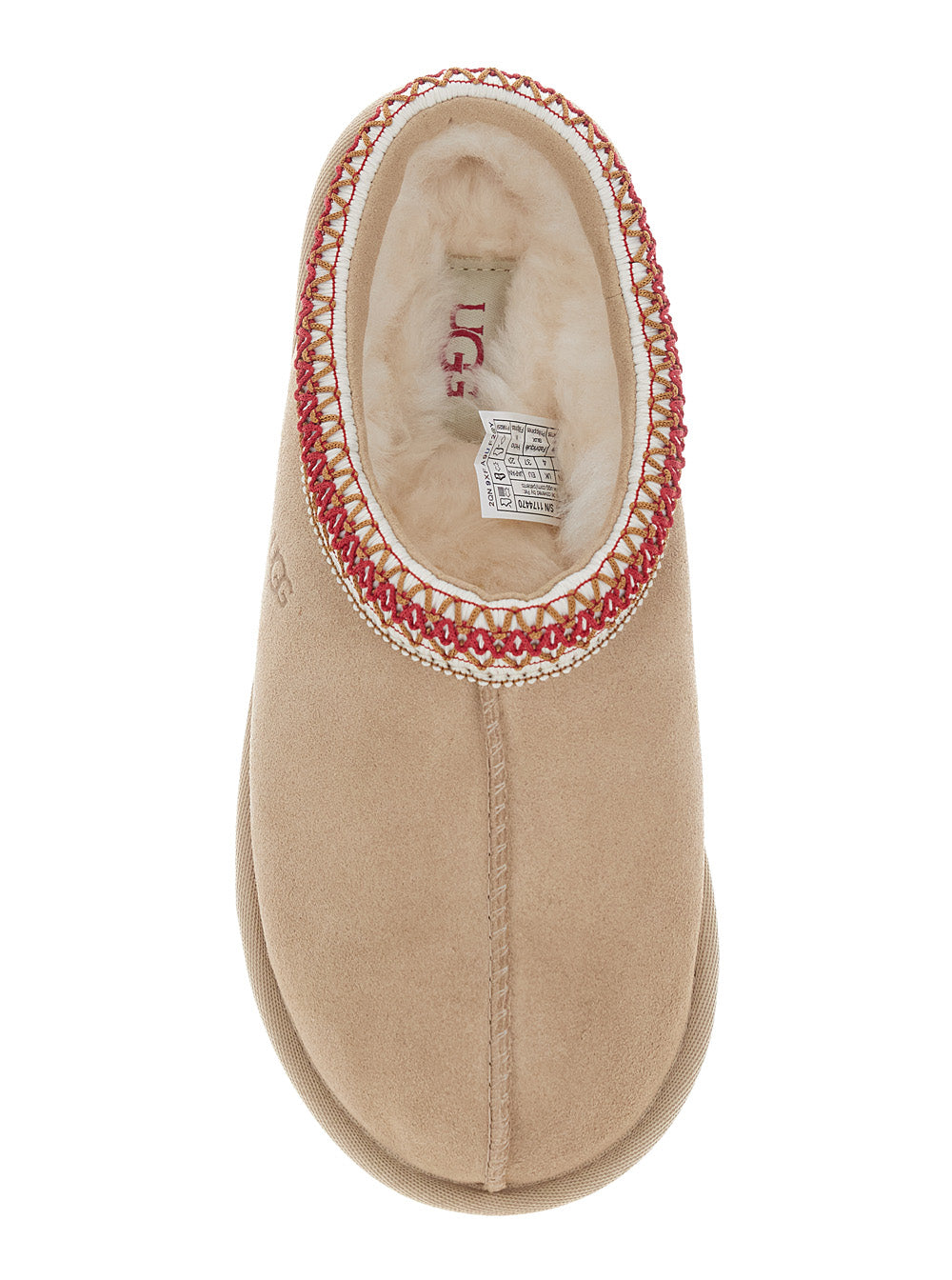 Mule Tasman II with Rounded Toe and Leather Embroidery Detail Beige Women Textile Flat Shoes