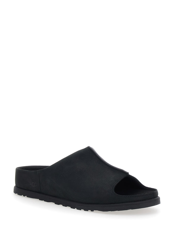 M OTZO SLIDE Black Sandals with Leather Details for Women Flat Shoes