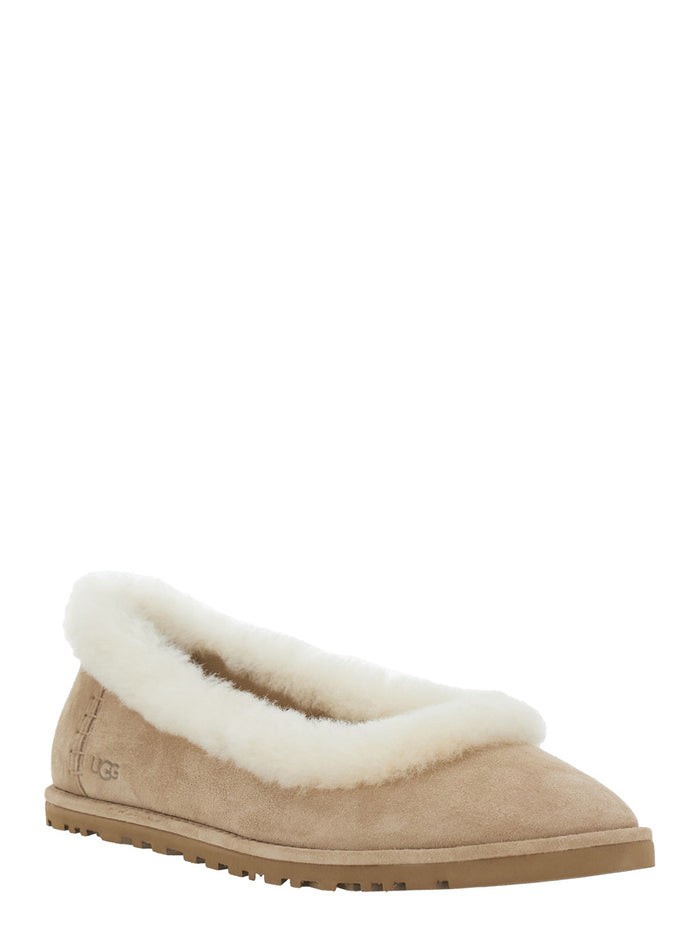 Ballet shoes Zora with Side Logo Lettering in Brown Suede for Women Beige Leather Other Ballerinas