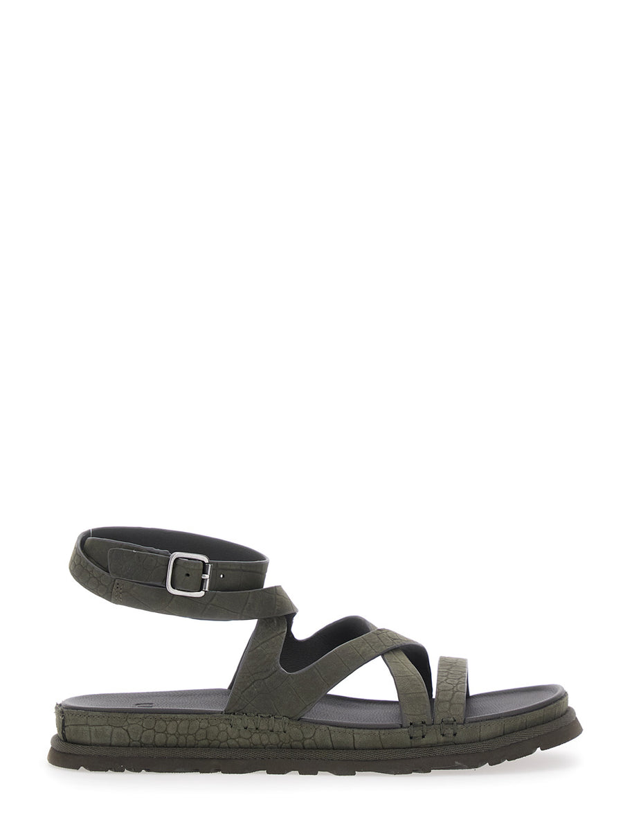 Ankle Strap Sandals Goldengaze Embossed Brown Leather