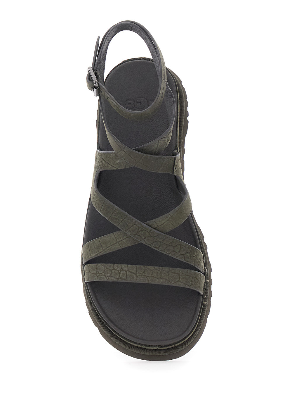 W GOLDENGAZE EMBOSSED ANKLE WRAP Brown Strap Sandals for Women Leather Flat Shoes