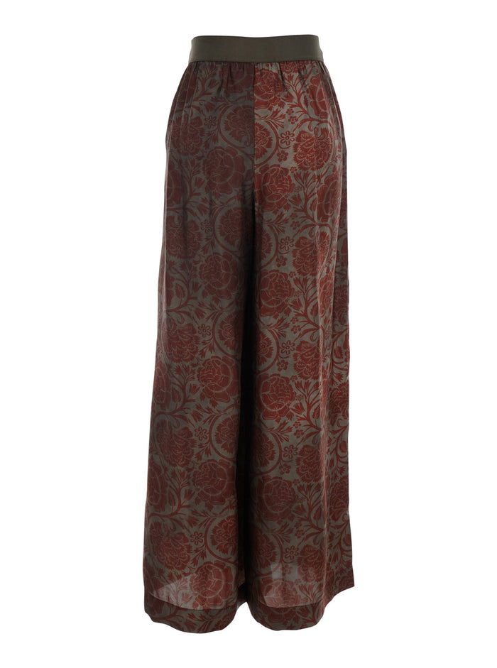 Pansy Pants with Elastic Waist and All-Over Print in Cupro Viscose Blend Red Women Trousers