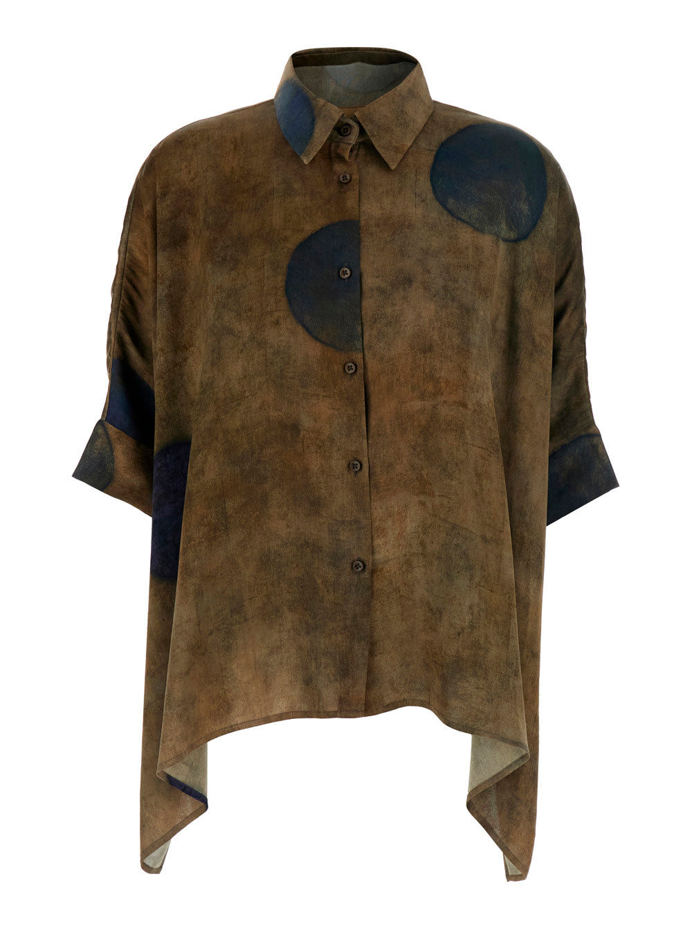 Toto Top Brown With V-Neck And Long Sleeves Silk For Women Rubber Shirts Blouses
