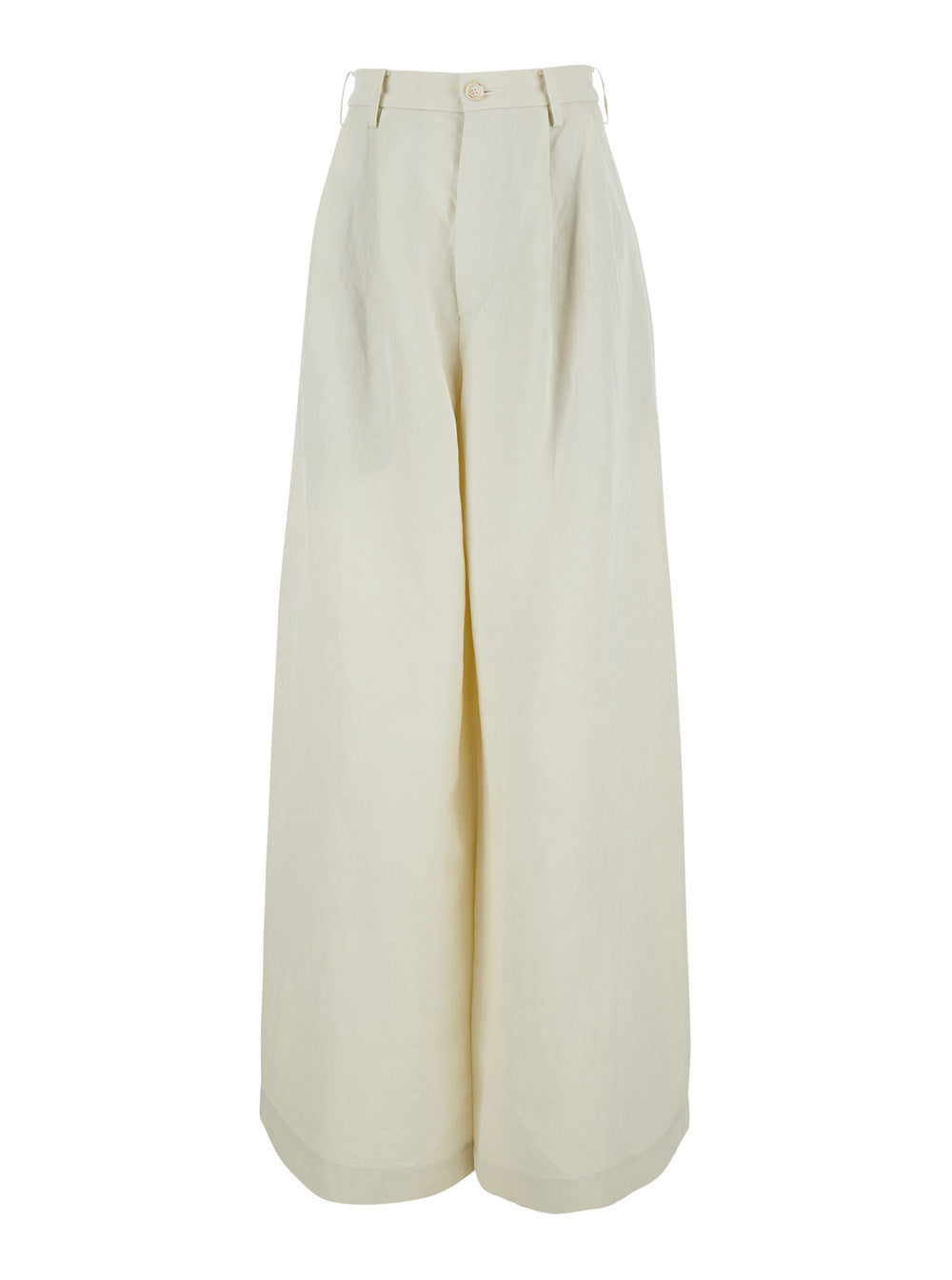 White Paella Pants With Side Pockets And Adjustable Hem Viscose Linen For Women Trousers
