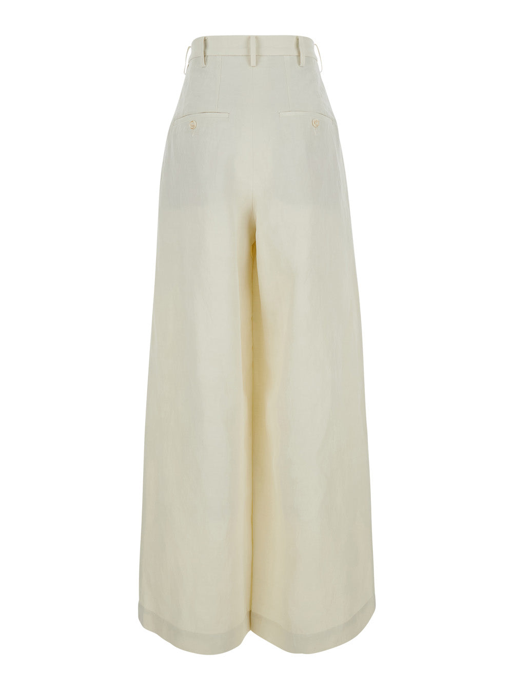 White Paella Pants With Side Pockets And Adjustable Hem Viscose Linen For Women Trousers