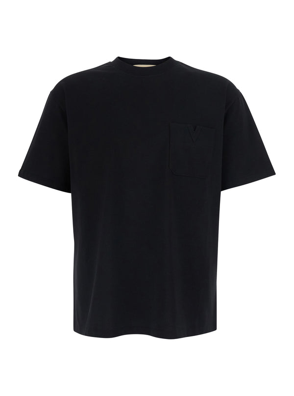 T-Shirt Jersey Boxy V Black Pocket Cotton T-shirts