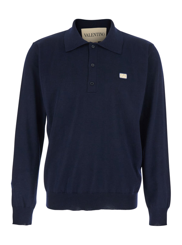 Sweater Polo Collar Blue Wool Virgin