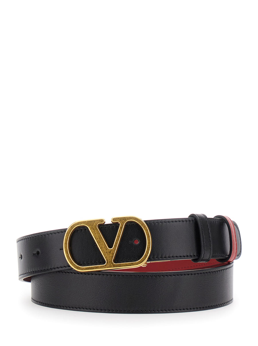 Belt Vlogo Buckle Black Leather Reversible Calf