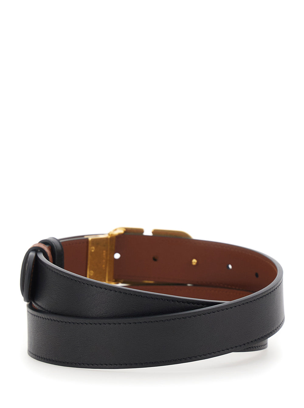 Black Reversible Belt With Vlogo Buckle Leather Woman Calf